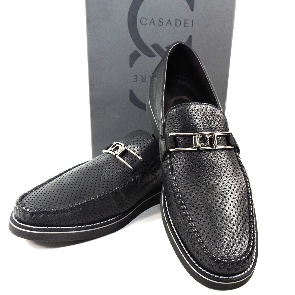 CASADEI 🇮🇹 MEN'S BLACK SOFT LEATHER COMFORT SUMMER LOAFERS - Picture 6 of 6